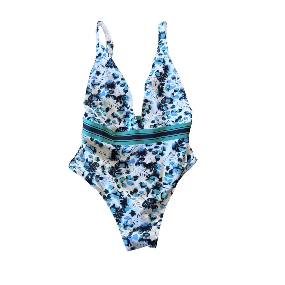 NWT Aerie blue floral deep v plunge neckline one piece swimsuit‎